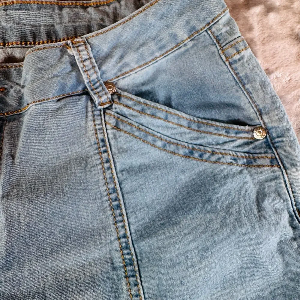 N.Y.K Women Size XL Blue Light Wash Seamed Flare Bootcut Denim Jeans Stretch
